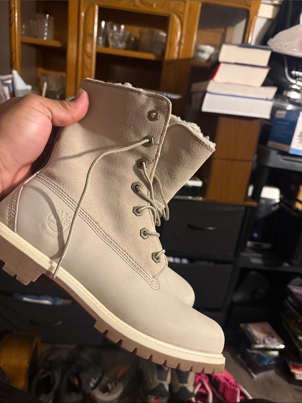 Timberland Cream Lace-Up Shearling-Lined Boots